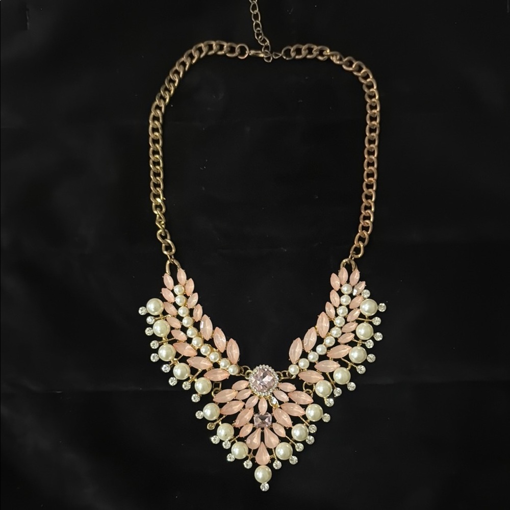 Elegant Gold, Cream, and Pink Statement Necklace